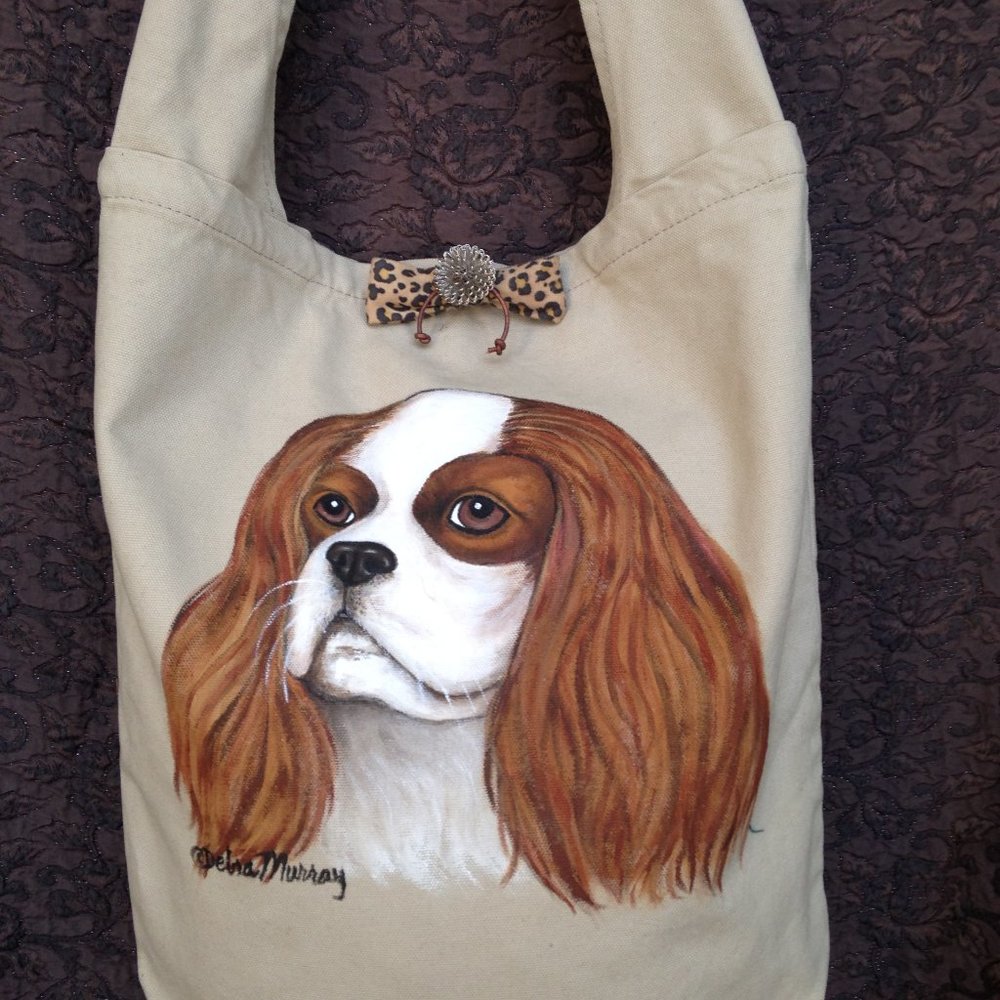 Tan Canvas Hand Painted Cavalier Charles Spaniel Brand New!